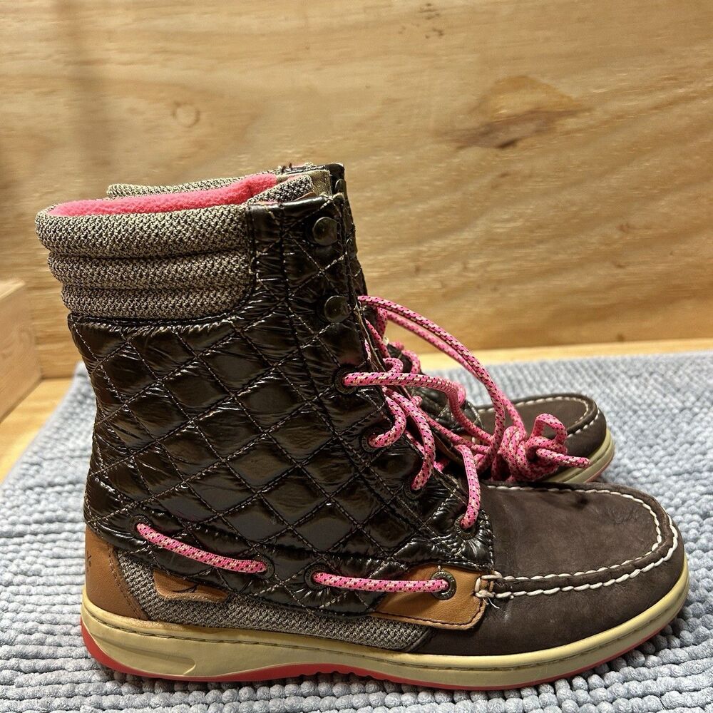 Sperry Top Sider Brown Tweed Quilted Ankle Boots Lace Up Womens Size 7M
